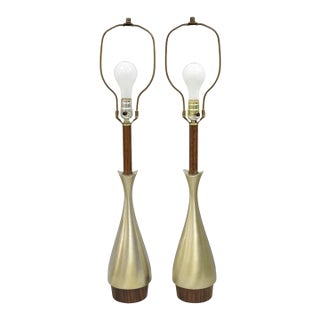 Vintage Mid Century Modern Attributed Laurel Sculptural Brushed Metal Table Lamps a - Pair For Sale