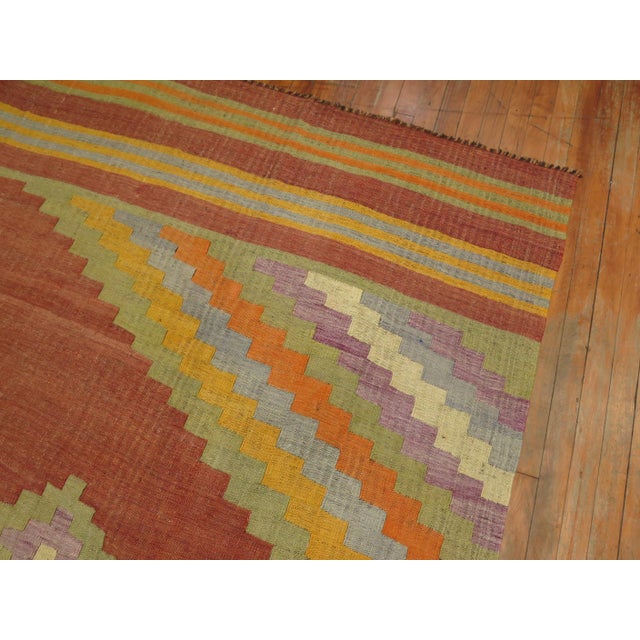 Mid 20th Century Rusty Brown Yellow Lavender Green Turkish Kilim Room Size Rug For Sale In New York - Image 6 of 6