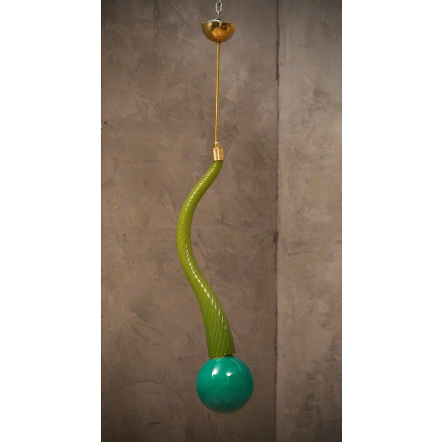 1960s Green Murano Glass and Brass Pendant, 1960 For Sale - Image 5 of 12