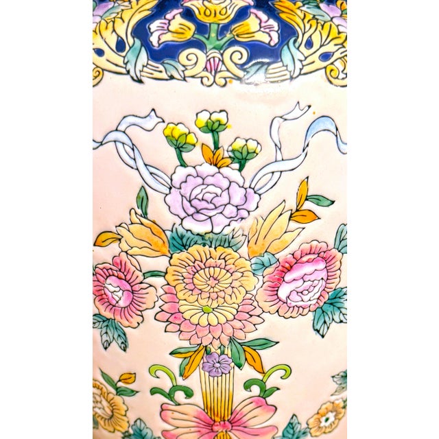 Vintage 1950s Chinoiserie-Style Porcelain Floral Table Lamps - A Pair For Sale - Image 13 of 13