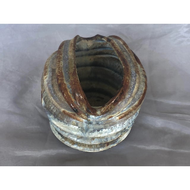 Sky Blue Modern Studio Art Pleated Pottery Vase For Sale - Image 8 of 13