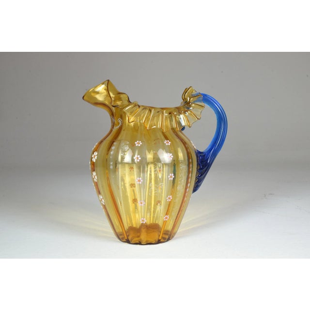 Italian Murano Liberty-Style Blue and Yellow Glass Pitcher, 20th Century For Sale - Image 10 of 12