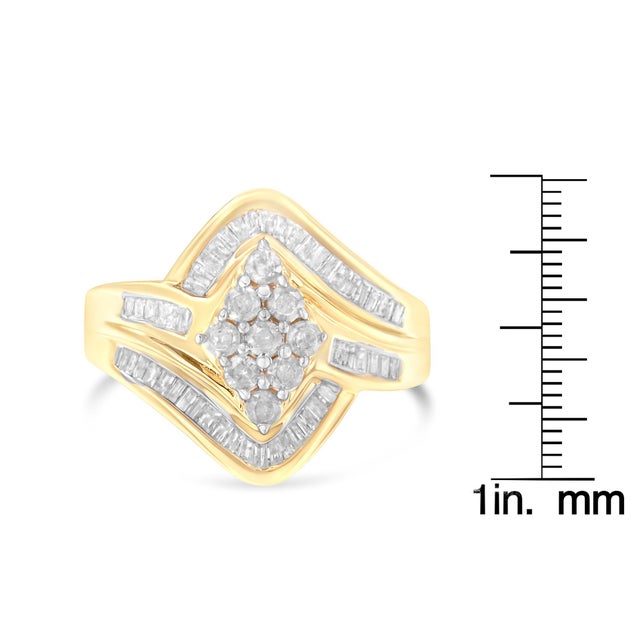 Metal 10K Yellow Gold Diamond Bypass Cluster Ring (1 Cttw, I-J Color, I2-I3 Clarity) - Size 7 For Sale - Image 7 of 7