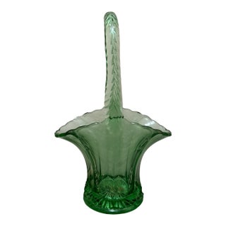 Vintage Westmoreland Glass Large Green Depression Glass Basket For Sale
