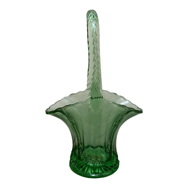 Vintage Westmoreland Glass Large Green Depression Glass Basket For Sale