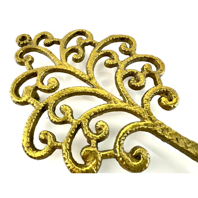 Metal Vintage Rustic Cast Brass Tree Trivet For Sale - Image 7 of 10