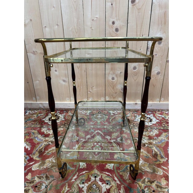 Vintage Serving Cart in Brass and Glass, 1950s For Sale - Image 4 of 8