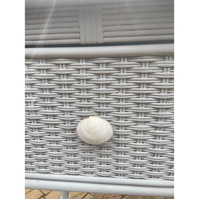 Tommy Bahama Vintage Wooden and Rattan Sideboard Buffet With Shell Knobs For Sale - Image 4 of 12