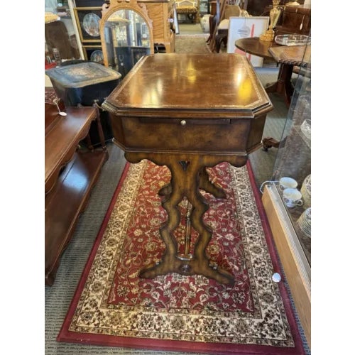 1990s Vintage Maitland Smith Single Drawer Table With Side Pullout Shelves For Sale - Image 4 of 11