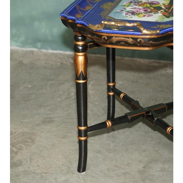 Stamped Cobalt Blue Porcelain and Gilt Metal Tray Table, 2000 For Sale - Image 13 of 18
