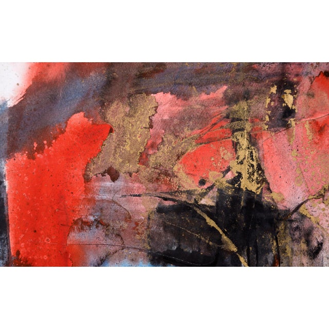 Flecks of Gold - Abstract Composition in Acrylic on Paper A bold abstract painting by California-based artist Ricardo de...