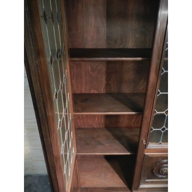 Wood Walnut and Lead Glass Bookcase, Italy, 1950s For Sale - Image 7 of 18