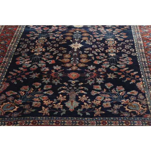 Early 20th Century Antique Navy Blue Persian Mohajeran Sarouk Rug - 03'03 X 03'10 For Sale - Image 5 of 9