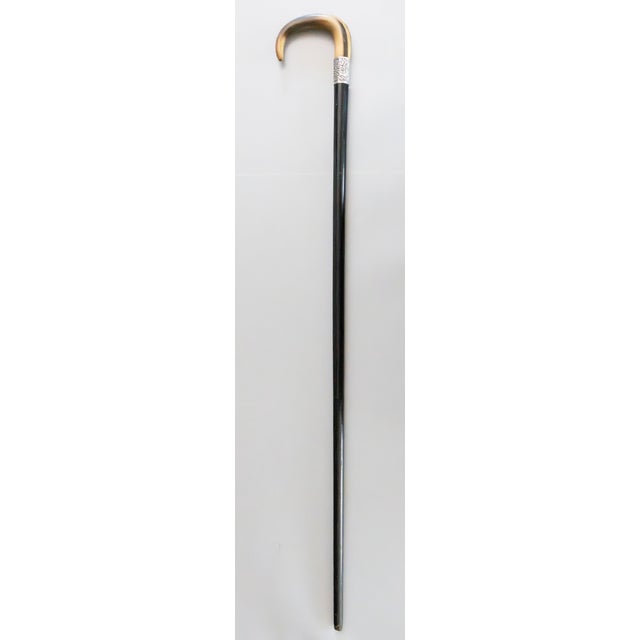Wood Antique English Horn & Sterling Walking Stick For Sale - Image 7 of 7