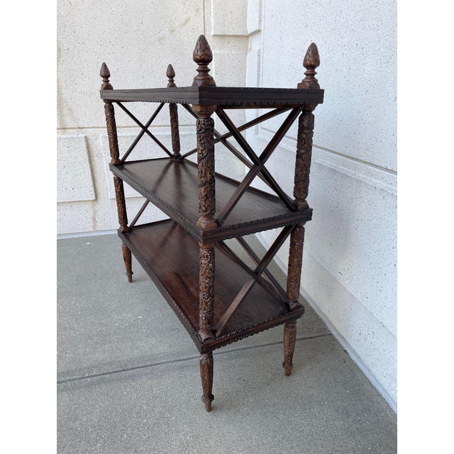 19th Century Anglo Indian Carved Hard Wood Three Tiered Shelf For Sale - Image 10 of 12