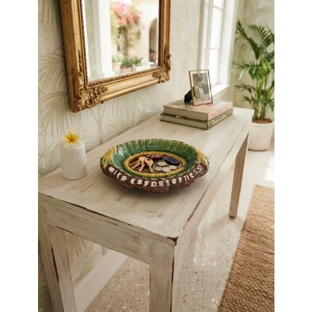 Vintage Majolica Style Bread Plate / Dish - "Bread Is the Staff of Life" / Wheat & Basketweave Motif For Sale In West Palm - Image 6 of 12