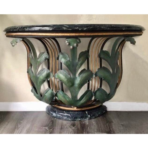 Mid-Century Modern 1950s Art Deco Wrought Iron and Marble Console Table For Sale - Image 3 of 3