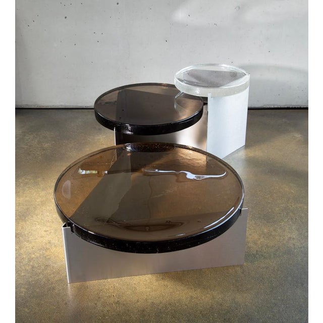 Alwa One Side Table with Transparent Top & Brushed Stainless Steel Base by Sebastian Herkner for Pulpo For Sale - Image 6 of 7