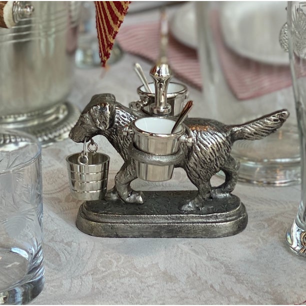 English Foxhound Condiment Set Silver- Plated Dog Table Caddy With Salt and Pepper Pots For Sale - Image 4 of 4