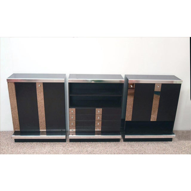 Modular Sideboard in Wengé Wood, Steel and Mirror from Sormani, 1970s, Set of 3 For Sale - Image 3 of 14