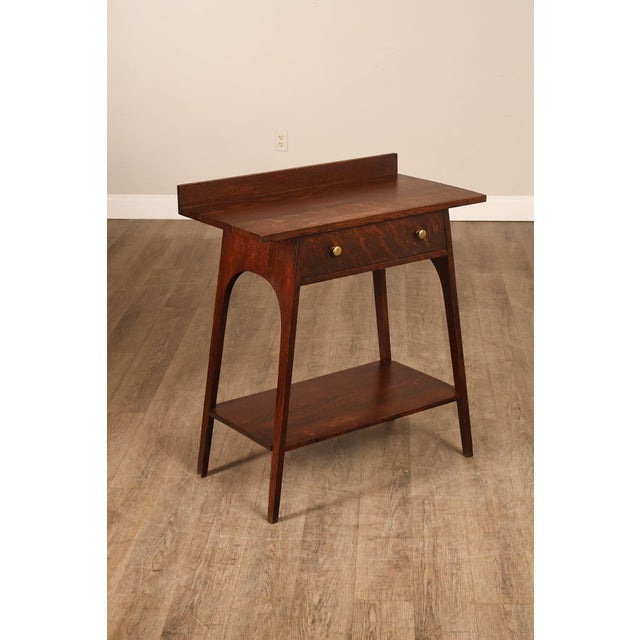 High Quality American Made Solid Oak Server, Console Or Bar Table Crafted In The Arts And Crafts Style. This Compact Desk...