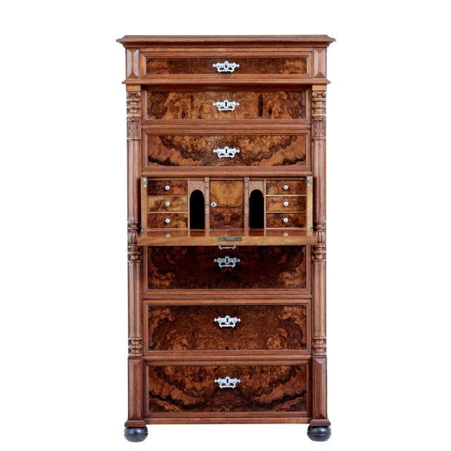 Tall Antique Chest of Drawers in Burr Walnut For Sale - Image 13 of 14