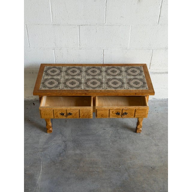 Vintage Danish Oak Tile Top Entry Table Bench by Henning Kjærnulf For Sale In Los Angeles - Image 6 of 10