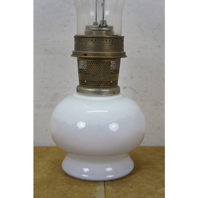 White 1970's Aladdin #23 Milk Glass Floral Kerosene Hurricane Oil Lamp Lantern 21" For Sale - Image 8 of 15