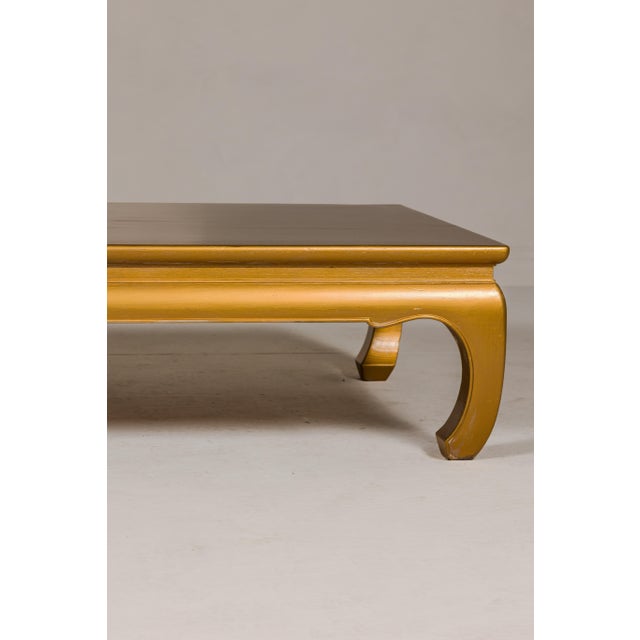 Gold Lacquered Ming Dynasty Style Chow Leg Coffee Table with Carved Apron For Sale - Image 10 of 12
