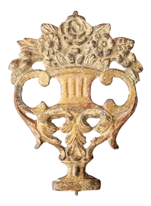 18th Century Portuguese Baroque Cast Iron Gold Leaf Plaque Depicting a Flower Vase