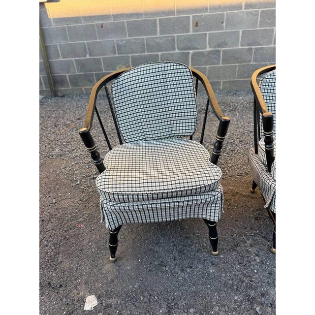 Pair of Vintage Black Painted Barrel Back Tub Chairs For Sale - Image 17 of 18