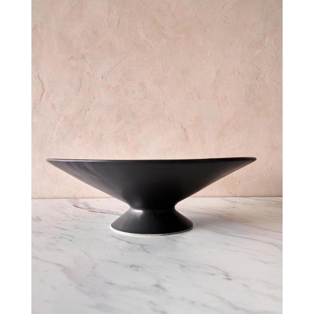 Contemporary Large Handcrafted Ceramic Pedestal Bowl by NPage Studio X Lostine in Coal Black For Sale - Image 3 of 9