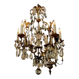Vintage French Bagues Tole and Crystal Chandelier