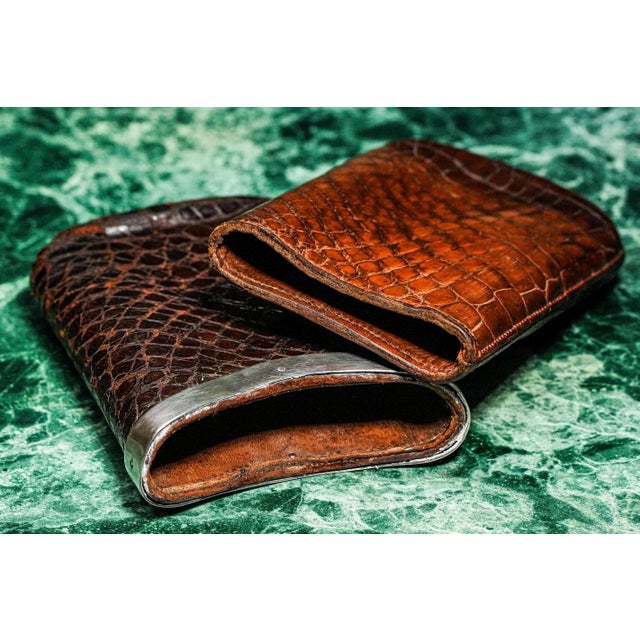 Metal Refined English Antique Leather Sterling Silver Luxury Cigar Case For Sale - Image 7 of 9