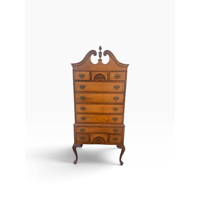Vintage Colonial Revival Figured Maple Chippendale-Style Highboy Chest For Sale - Image 4 of 15
