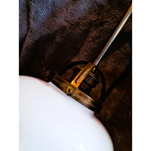 Art Deco Opaline Glass and Brass Pendant Light, 1920s For Sale - Image 6 of 10