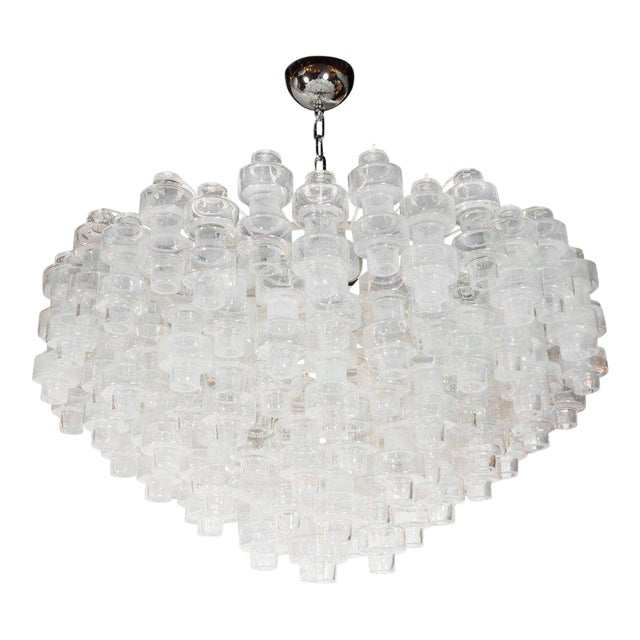 Modernist Opalescent and Clear Murano Glass Barbell Chandelier For Sale