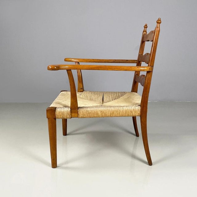 Mid-Century Modern Italian Armchairs in Woven Straw and Wood, 1940s For Sale - Image 3 of 18