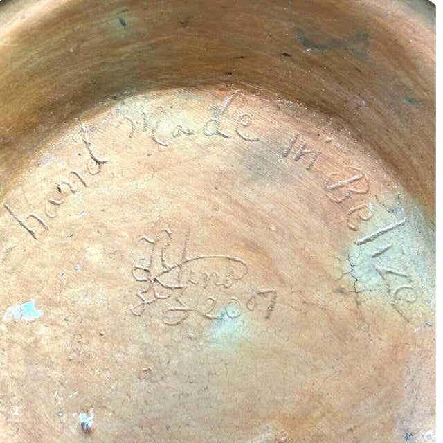 Camel 2007 Belize Art Pottery Frog Iguana Raised Relief Bowl Handmade Artist Signed 9" For Sale - Image 8 of 9