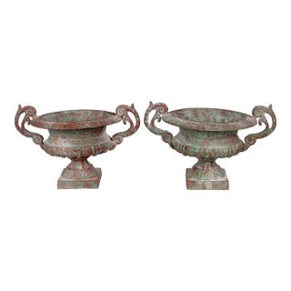 Pair of French Cast Iron Garden Urns For Sale