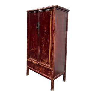 Vintage Chinese Elmwood Armoire or Wardrobe Cabinet Storage For Sale