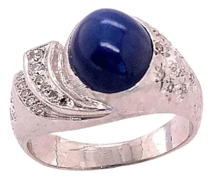 14 Karat White Gold Malachite Cabochon Center Ring With Diamond Accents