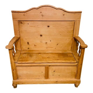 Antique Pine Settle With Bench Seat and Storage For Sale