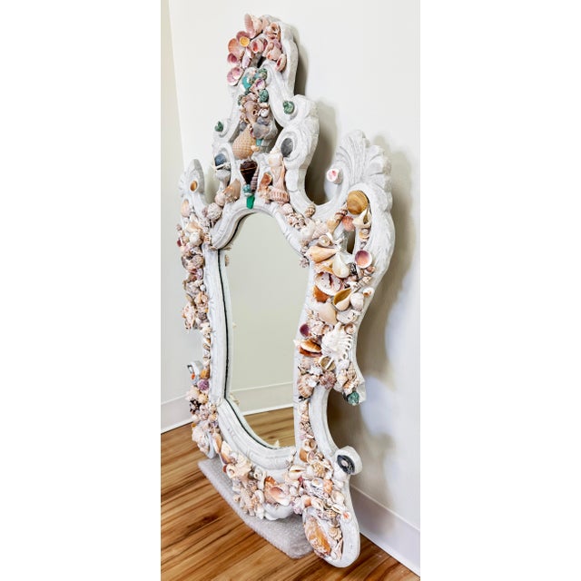 Nautical Vintage Grand Scale Shell Encrusted Wall Mirror For Sale - Image 3 of 11