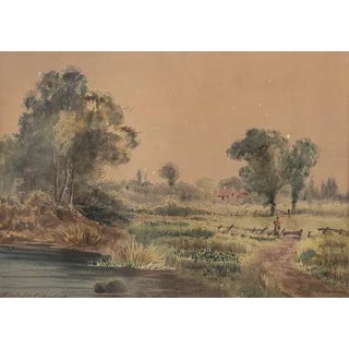 European Artist, Landscape with Figure, Watercolor For Sale