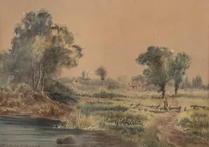 European Artist, Landscape with Figure, Watercolor