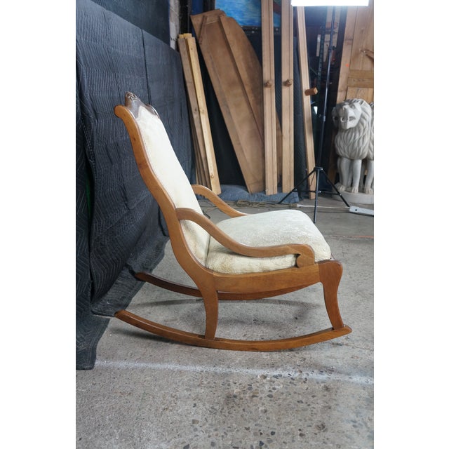 White Antique American Victorian Rose Carved Walnut Lincoln Rocking Chair Rocker For Sale - Image 8 of 18