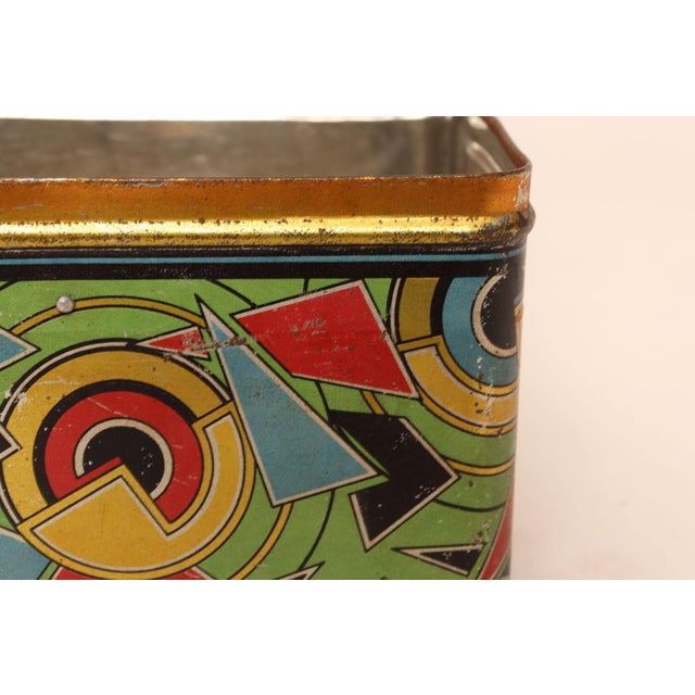 Art Deco Bauhaus Geometric Decorative Tin Box With Brass Handle For Sale - Image 11 of 18