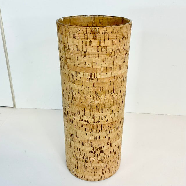 Wood 1970s Mid-Century Boho Chic Brutalist Arts & Crafts Cork Wrapped Cylinder Vase. For Sale - Image 7 of 11