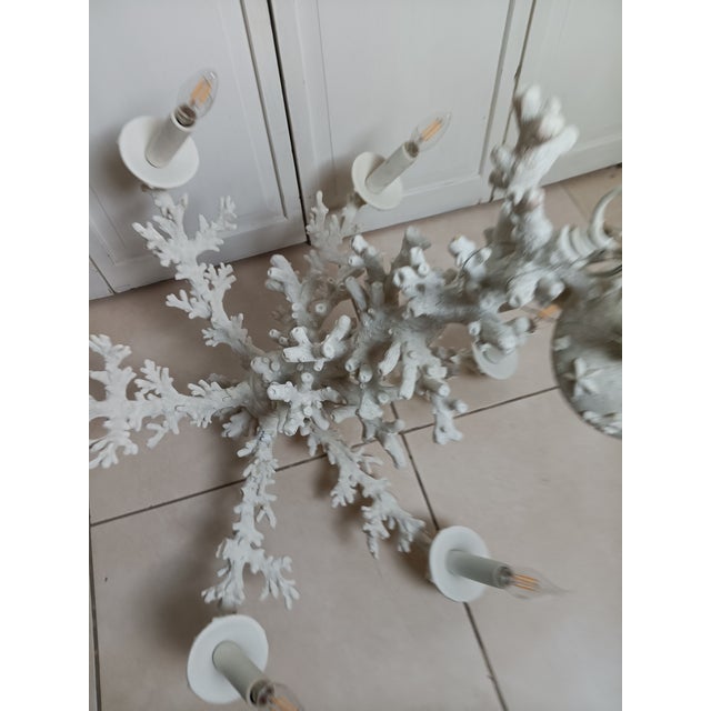 White 1990s Coastal White Ceramic Reef Chandelier 6 Light For Sale - Image 8 of 8